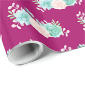 パステルピンク&グリーンフローラブーケオンマゼンタバック ラッピングペーパー (ロールコーナー)