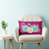 パステルピンク&グリーンフローラブーケオンマゼンタバック ランバークッション (椅子)