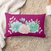 パステルピンク&グリーンフローラブーケオンマゼンタバック ランバークッション (ブランケット)