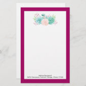 パステルピンク&グリーンフローラブーケオンマゼンタバック 便箋 (正面/裏面)