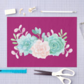 パステルピンク&グリーンフローラブーケオンマゼンタバック 薄葉紙 (クラフト)