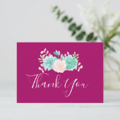 パステルピンク&グリーンフローラブーケサンキュー サンキューカード (スタンド正面)
