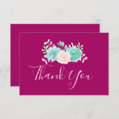 パステルピンク&グリーンフローラブーケサンキュー サンキューカード (正面/裏面)
