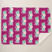 パステルピンク&グリーンフローラブーケパターン シェルパブランケット (正面(横))