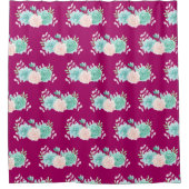 パステルピンク&グリーンフローラブーケパターン シャワーカーテン (正面)