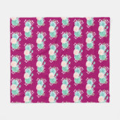 パステルピンク&グリーンフローラブーケパターン フリースブランケット (正面(横))