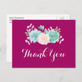 パステルピンク&グリーンフローラブーケパーティー有難う ポストカード (正面/裏面)