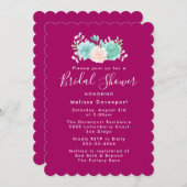 パステルピンク&グリーンフローラブーケブライダルシャワー 招待状 (正面/裏面)