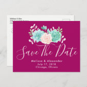 パステルピンク&グリーンフローラブーケ保存日 案内ポストカード (正面/裏面)