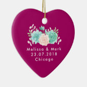 パステルピンク&グリーンフローラブーケ結婚ス セラミックオーナメント (右)