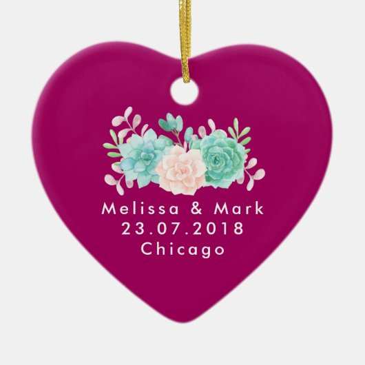 パステルピンク&グリーンフローラブーケ結婚ス セラミックオーナメント (正面)