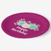 パステルピンク&グリーンフローラブーケ誕生日 ペーパープレート (アングル)