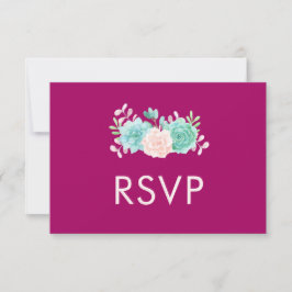 パステルピンク&グリーンフローラブーケRSVP 出欠カード