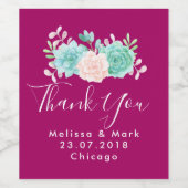 パステルピンク&グリーンフローラ結婚ブーケ感謝していス ワインラベル (シングルラベル)