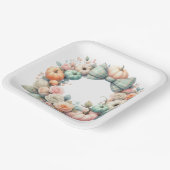 パステルピンク&グリーン秋カボチャ&フラワーズ ペーパープレート (傾斜あり)