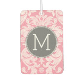 パステルピンク&グレーダマスクパターンカスタムモノグラム カーエアーフレッシュナー (正面)