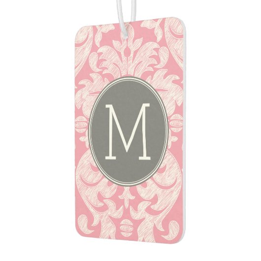 パステルピンク&グレーダマスクパターンカスタムモノグラム カーエアーフレッシュナー (左)