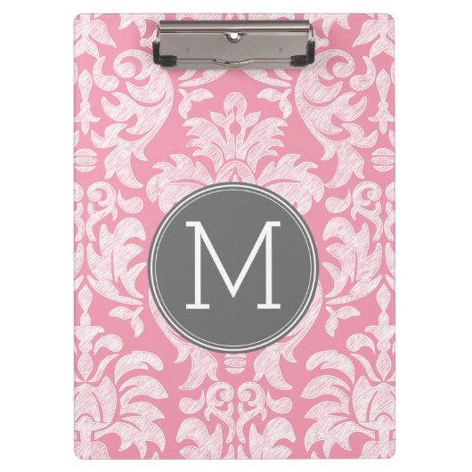 パステルピンク&グレーダマスクパターンカスタムモノグラム クリップボード (正面)