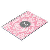 パステルピンク&グレーダマスクパターンカスタムモノグラム ノートブック (左側)