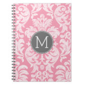 パステルピンク&グレーダマスクパターンカスタムモノグラム ノートブック (正面)