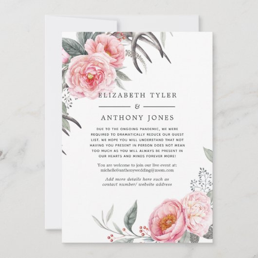 パステルピンク&グレーボホフラワーの縮小ゲストリスト 案内状 (正面)