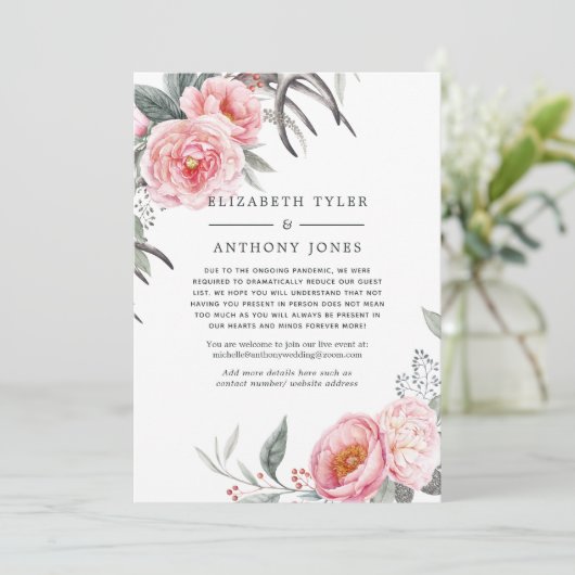 パステルピンク＆グレーボホフラワーの縮小ゲストリスト 案内状 (スタンド正面)