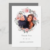 パステルピンク&グレーボホフローラ結婚の写真 サンキューカード (正面/裏面)