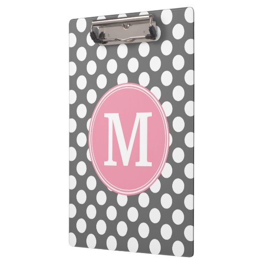 パステルピンク&グレー水玉模様スカスタムウィズモノグラム クリップボード (左)