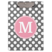 パステルピンク&グレー水玉模様スカスタムウィズモノグラム クリップボード (正面)
