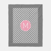 パステルピンク&グレー水玉模様スカスタムウィズモノグラム フリースブランケット (正面)