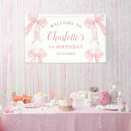パステルピンク コケット リボン ガール 1歳 誕生日 横断幕