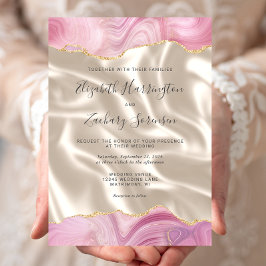 パステルピンク ゴールド アゲート アイボリー シルク 結婚式 招待状
