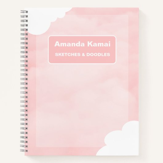 パステルピンク ストライプ タイダイ ネーム スケッチ アート ノートブック (正面)