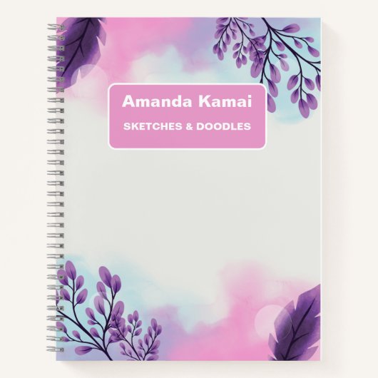 パステルピンク ストライプ タイダイ ネーム スケッチ アート ノートブック (正面)