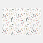 パステルピンク&セージ山花水彩 ラッピングペーパーシート (正面)