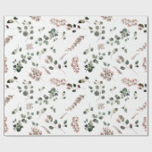 パステルピンク&セージ緑ユーカリプトゥスウォーターカラー ラッピングペーパー (フラット)
