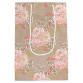 パステルピンク&タン水彩の花 ミディアムペーパーバッグ (裏面)