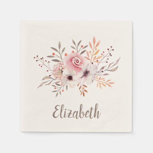 パステルピンク,バラフローラブーケパーソナライズされた- スタンダードカクテルナプキン (正面)