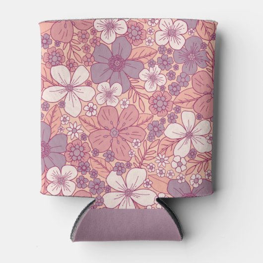 パステルピンク&パープルフローラ 缶クーラー (正面)
