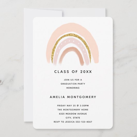 パステルピンク&フェイクグリッターボホレインボディッシュ 招待状 (正面)