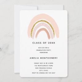 パステルピンク&フェイクグリッターボホレインボディッシュ 招待状