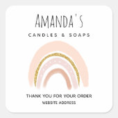 パステルピンク&フェイクグリッターボホレインボービジネス スクエアシール (正面)