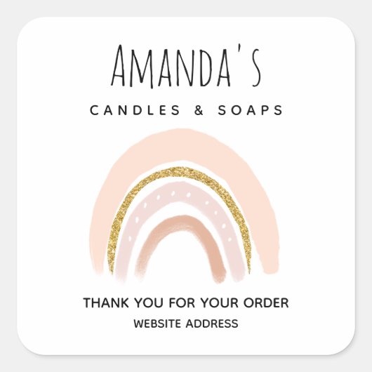 パステルピンク&フェイクグリッターボホレインボービジネス スクエアシール (正面)