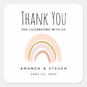 パステルピンク&フェイクグリッターボホレインボー結婚ズ スクエアシール (正面)