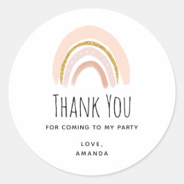 パステルピンク&フェイクグリッターボホレインボー誕生日 ラウンドシール
