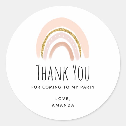 パステルピンク&フェイクグリッターボホレインボー誕生日 ラウンドシール (正面)