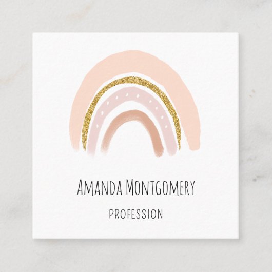 パステルピンク&フェイクグリッターボホレインボー スクエア名刺 (正面)