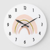 パステルピンク&フェイクグリッターボホレインボー ラージ壁時計 (正面)