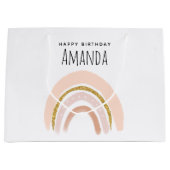 パステルピンク&フェイクグリッターレインボホ誕生日 ラージペーパーバッグ (正面)