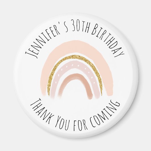 パステルピンク&フェイクグリッターレインボーイベントサンキュー マグネット (正面)